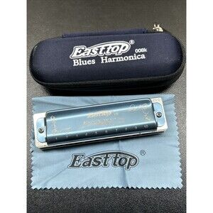EASTTOP T008K 10 Hole Harmonica Diatonic Blues Professional Harmonica w/ Case